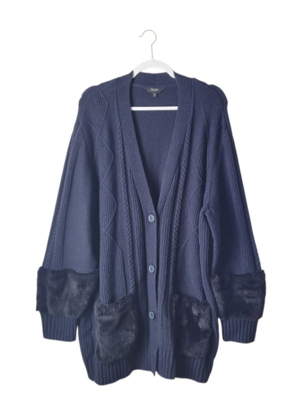 Simply Vera Wang Fur Trim Oversized Knit Cardigan